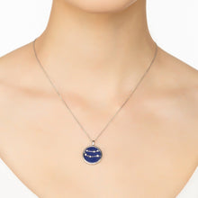 Woman Wearing Gemini – Silver & Lapis Lazuli