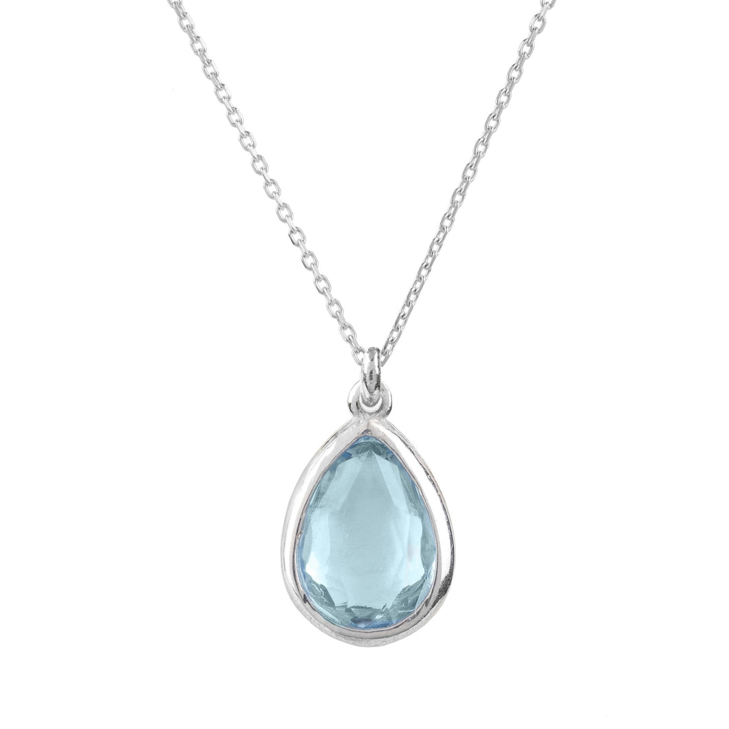 Silver & Blue Topaz Teardrop Pendant Necklace Main Image Close Up