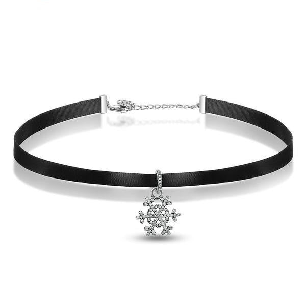 black choker necklace silver chain attachment snowflake pendant main image