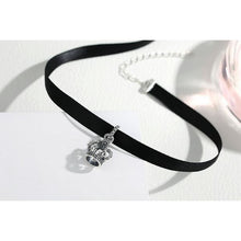 black choker necklace with 925 sterling silver royal crown pendant chain open