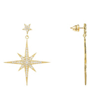 Gold Starburst Drop Earrings Front and Side View