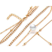 Lengthy Choker Necklace with Simulated Pearl attachment close up