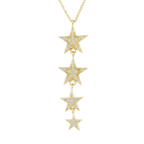 Graduated Star Drop Gold Necklace Main Image Close Up of Pendant