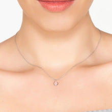 Woman Wearing Silver & Rose Quarts Teardrop Necklace Pendant Close Up