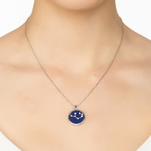 Woman Wearing Sagittarius – Silver & Lapis Lazuli Necklace Pendant