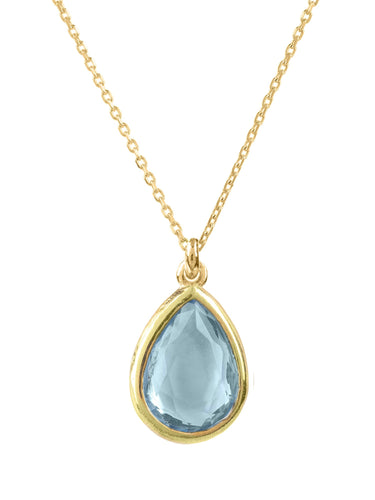 Gold & Blue Topaz Teardrop Necklace Pendant Main Image Close Up of Pendant