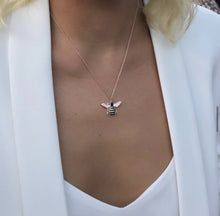 Woman Wearing Honey Bee Rose Gold Pendant Necklace