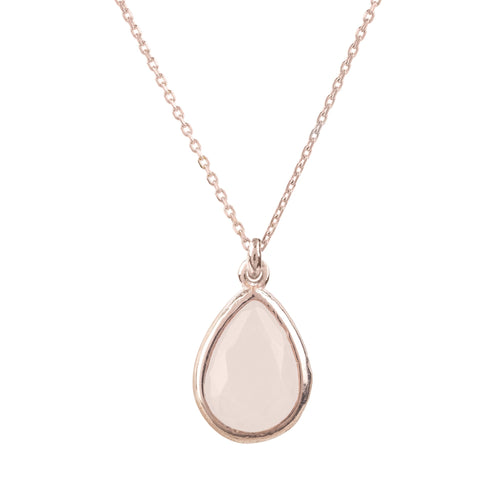 Rose Gold & Rose Quartz Teardrop Necklace Pendant Main Image Close Up of Pendant