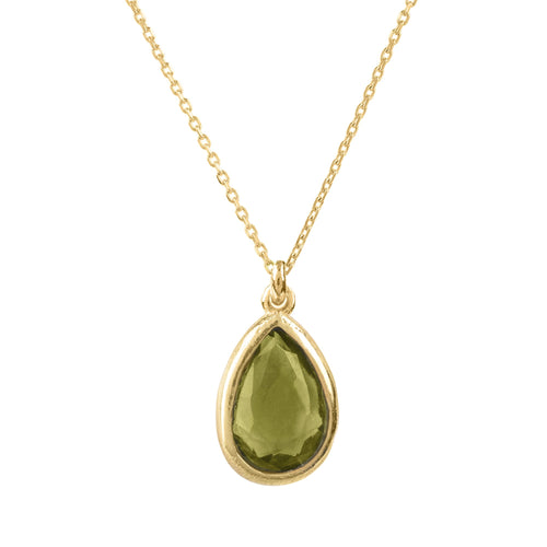 Gold & Peridot Teardrop Necklace Pendant Main Image Close Up of Pendant