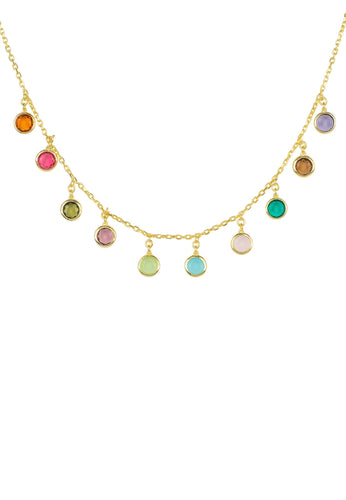 Gold & Multi Colored Gemstone Necklace Main Image Close Up