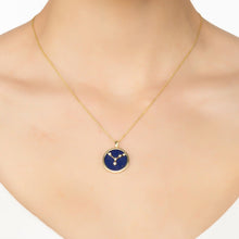 Woman Wearing Cancer – Gold & Zodiac Lapis Lazuli