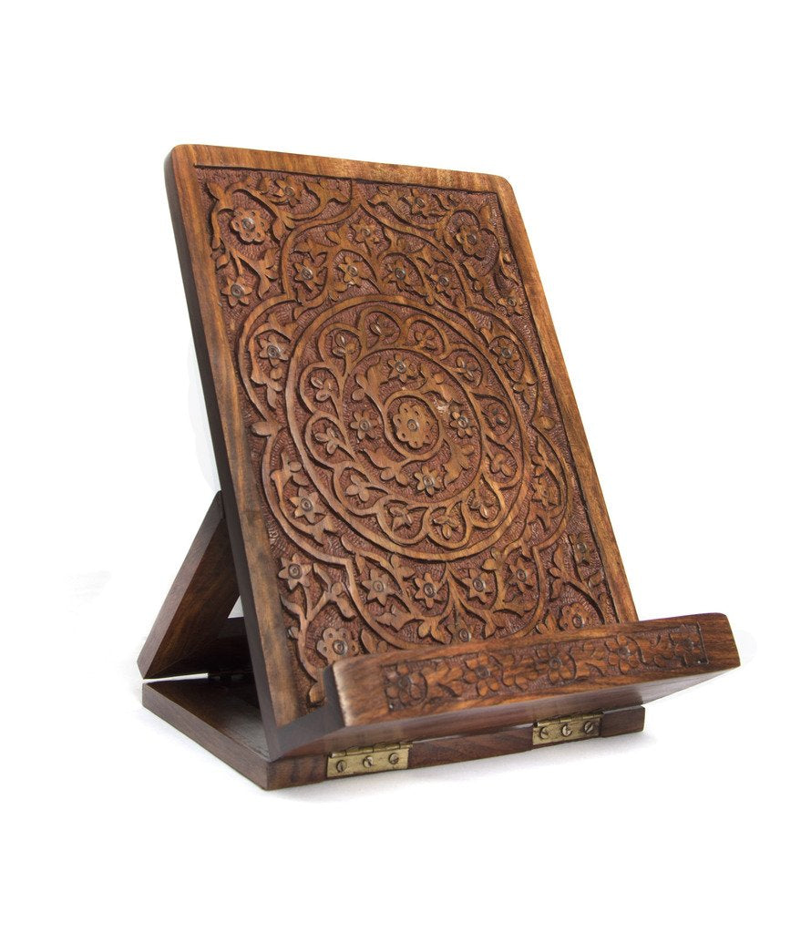 Carved Rosewood Tablet and Book Easel - Matr Boomie (B)