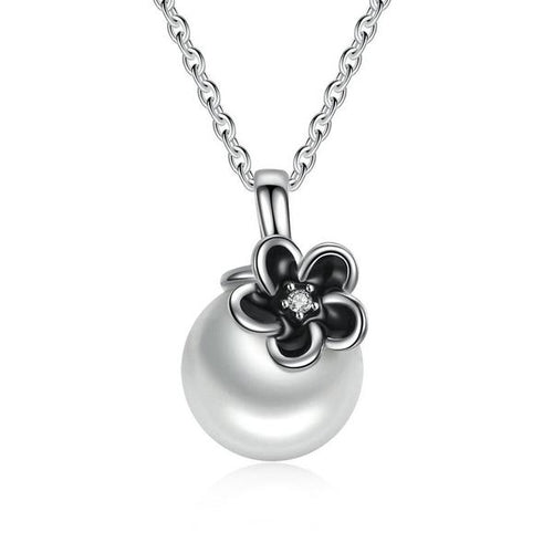 925 Sterling Silver Necklace with Floral Pendant and White Pearl main image