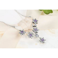 925 Sterling Silver Necklace with Refined Purple CZ Flowers Pendant on bowtie