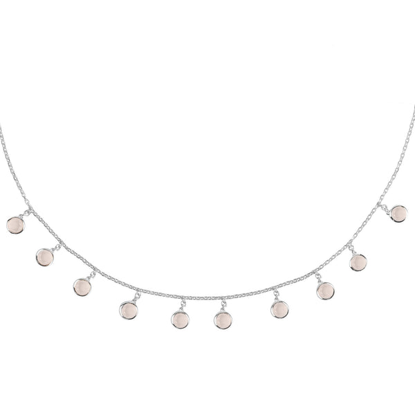 Silver & Rose Quartz Gemstone Necklace Main Image Close Up of Gemstones