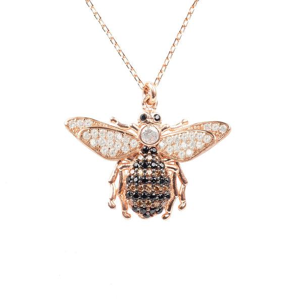 Honey Bee Rose Gold Pendant Necklace Main Image Close Up of Pendant