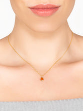 Woman Wearing Gold & Citrine Teardrop Necklace Pendant