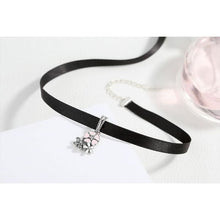 black choker necklace 925 silver chain attachment open pink flower pendant