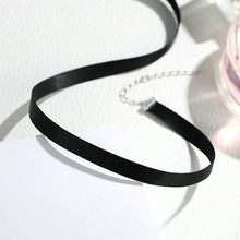 black choker necklace with silver chain attachment open