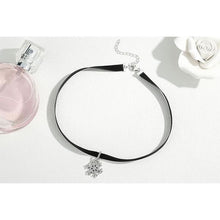 black choker necklace with 925 sterling silver snowflake pendant