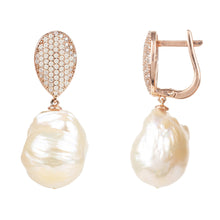 Rose Gold Baroque Pearl Drop Earrings Front and Side View