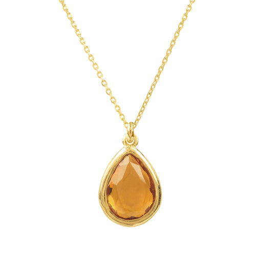 Gold & Citrine Teardrop Necklace Pendant Main Image Close Up