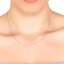 Woman Wearing Aquarius Silver Necklace