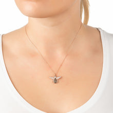 Woman Wearing Silver Honey Bee Pendant Necklace