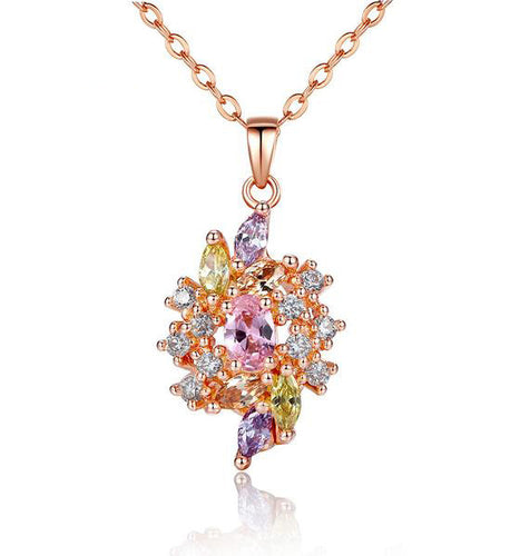 gold plated necklace chain attachment multicoloured cubic zirconia pendant