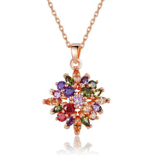 gold plated necklace with multicoloured cubic zirconia gemstones pendant