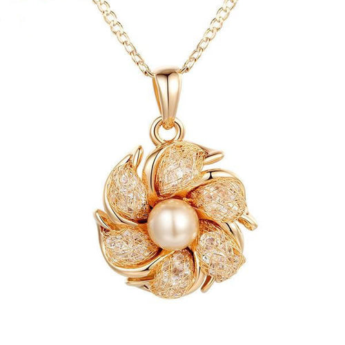 Gold Plated Necklace and Pendant with Fabricated Pearl