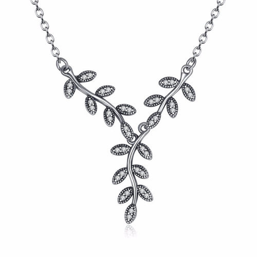 925 Sterling Silver Sparkling Leaves Pendant Necklace